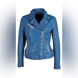 Mauritius Blue Leather Moto Jacket